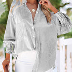Zeagoo Stripe Button-Down Long Sleeve Shirt Contrast Business Casual Top Loose Blouse