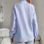 Zeagoo Ruffle Trim Button Front Shirt Regular Fit Long Sleeve Work Blouse