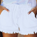 Zeagoo Denim Shorts Casual Drawstring Elastic Waist Summer Frayed Tencel Short Jeans With Pockets