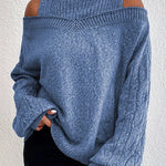 High Neck Cutout Off Shoulder Long Sleeve Loose Sweater