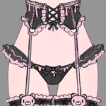 Gloomy Bear Jirai Kei Pink Blood and Black Top/Waist and Underwear