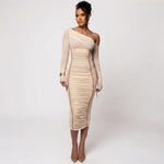 Grace Pemberton | One Shoulder Ruched Midi Evening Dress For Women
