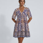 Brooke Flemming | V-Neck Flared Sleeve Paisley Mini Dress For Women