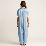 Amarina | Embroidered V-Neck Collar Linen Maxi Dress