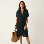 Nidalie | Cotton-Linen Midi Shirt Dress with Rolled Cuffs