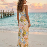 Tropical Patchwork Print Spaghetti Strap Maxi Dress