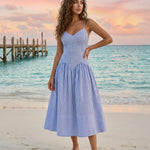 Blue Beach Stripe Slim Fit Midi Dress