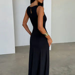 Black Ruched Waist Sleeveless Bodycon Maxi Dress