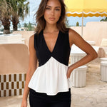 Black Sleeveless V-Neck Peplum Blouse