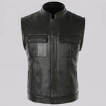 EKON Stand Collar Leather Biker Vest