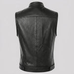 EKON Stand Collar Leather Biker Vest