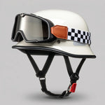 EKON Cream Vintage Racing Half Helmet