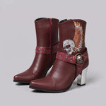 EKON Embroidered Skull Moto Ankle Boots
