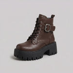 EKON Buckle Platform Moto Ankle Boots