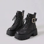 EKON Buckle Platform Moto Ankle Boots