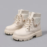 EKON Floral Print Lace-Up Moto Boots