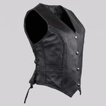 EKON Women's Lace-Up Leather Moto Vest