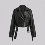 EKON Fringe Cropped Moto Jacket