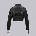 EKON Fringe Cropped Moto Jacket
