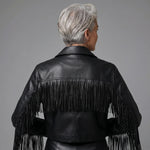 EKON Fringe Cropped Moto Jacket