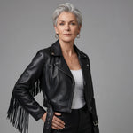 EKON Fringe Cropped Moto Jacket