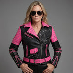 EKON Women’s Bicolor Studded Moto Jacket