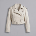 EKON Women’s Belted Cropped Moto Jacket