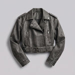EKON Women’s Belted Cropped Moto Jacket