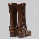 EKON Women’s RebelBuckle Leather Biker Boots