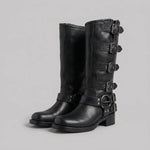 EKON Women’s RebelBuckle Leather Biker Boots