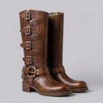 EKON Women’s RebelBuckle Leather Biker Boots
