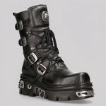 EKON MetalForge Leather Platform Biker Boots