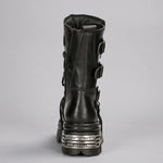 EKON MetalForge Leather Platform Biker Boots