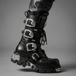 EKON Leather IronSkull Platform Biker Boots