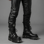 EKON MetalForge Leather Platform Biker Boots