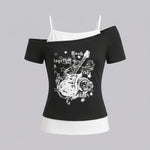 EKON Women’s Moto Graphic Cold-Shoulder Tee