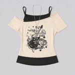 EKON Women’s Moto Graphic Cold-Shoulder Tee