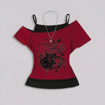EKON Women’s Moto Graphic Cold-Shoulder Tee