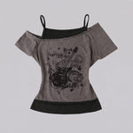 EKON Women’s Moto Graphic Cold-Shoulder Tee