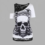 EKON Women’s Lace Skull Graphic Tee