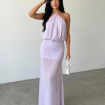 Lavender Flowy Chiffon Slim Fit Maxi Dress