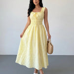 Yellow Textured Ruffle Strap Maxi Dress