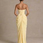 Elegant Corset Back Strapless Draped Side Slit Maxi Dress