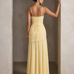 Elegant Square Neck Corset Back Lace Up Maxi Dress