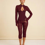 Lace Mandarin Collar Keyhole Corset Waist Jumpsuit