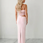 Pink Mesh Ruched Cutout Maxi Slip Dress