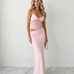 Pink Mesh Ruched Cutout Maxi Slip Dress