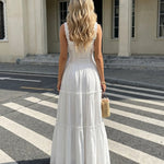 White Square Neck Tiered Maxi Dress