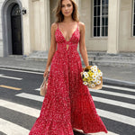 Red Floral Print Spaghetti Strap Maxi Dress