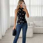 Black Polka Dot Halter Neck Sleeveless Blouse